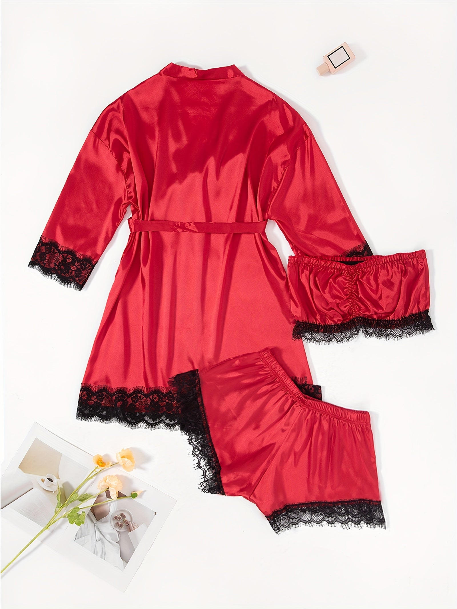 Three-Piece Elegant Solid Satin Lounge Set