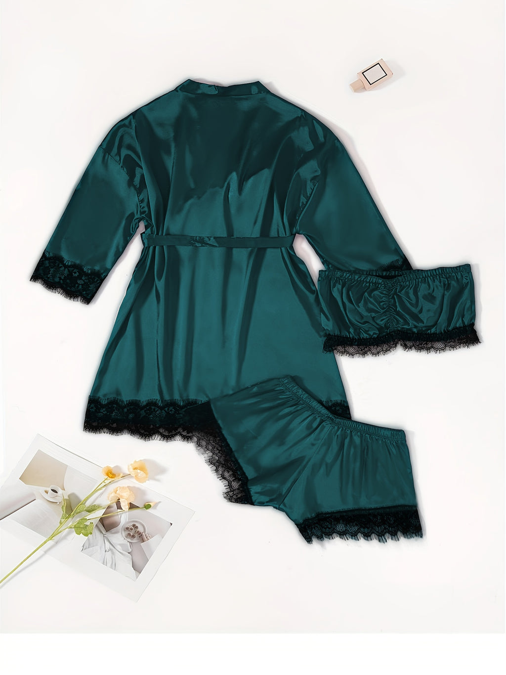 Three-Piece Elegant Solid Satin Lounge Set