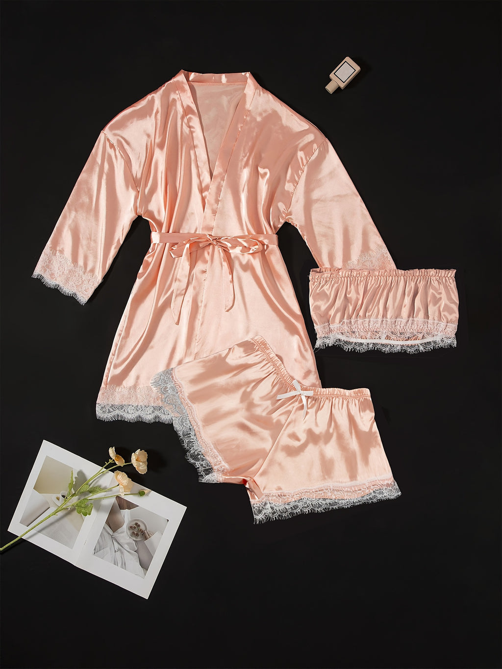 Three-Piece Elegant Solid Satin Lounge Set