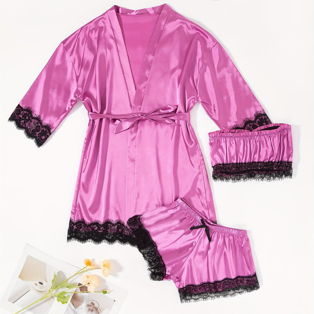 Three-Piece Elegant Solid Satin Lounge Set
