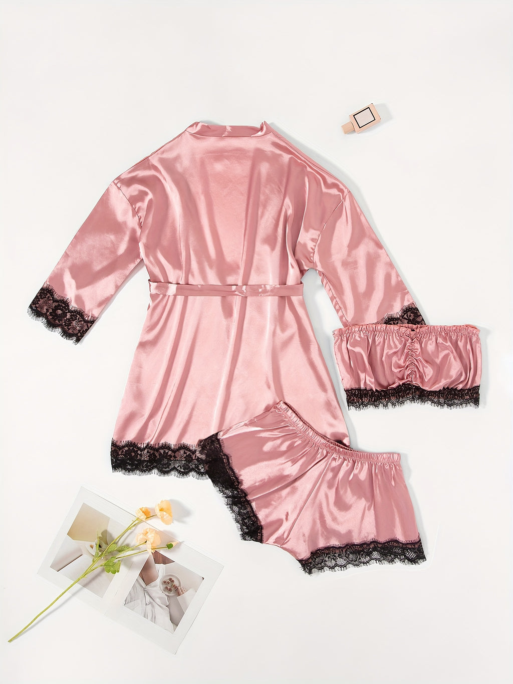 Three-Piece Elegant Solid Satin Lounge Set