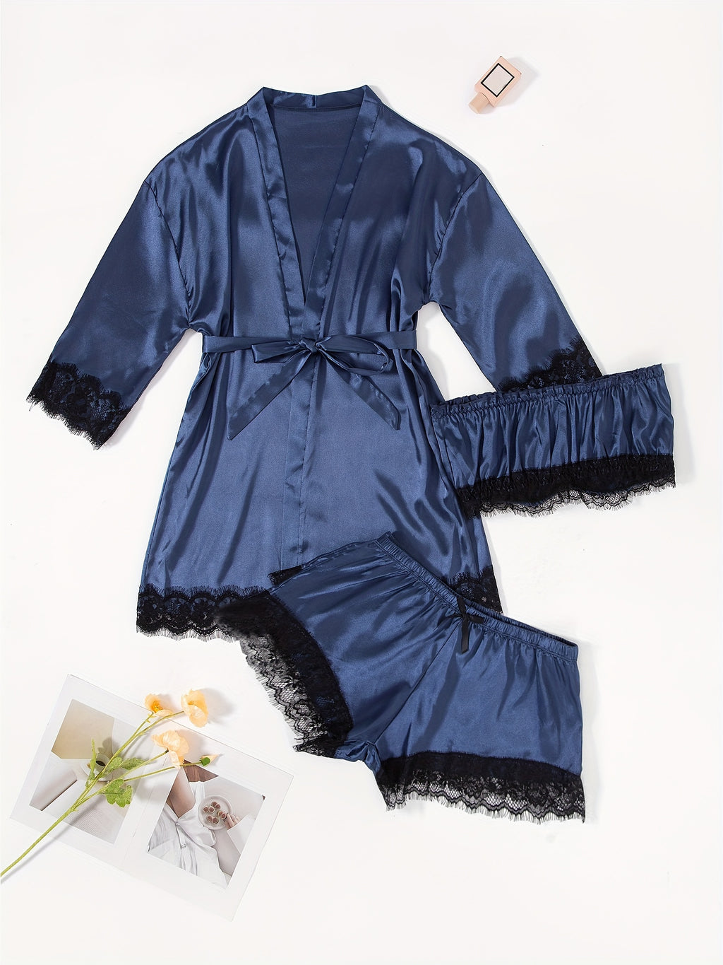 Three-Piece Elegant Solid Satin Lounge Set