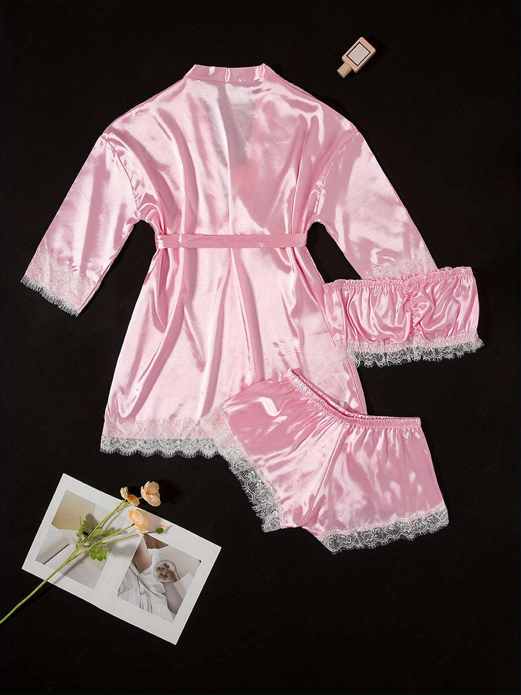 Three-Piece Elegant Solid Satin Lounge Set