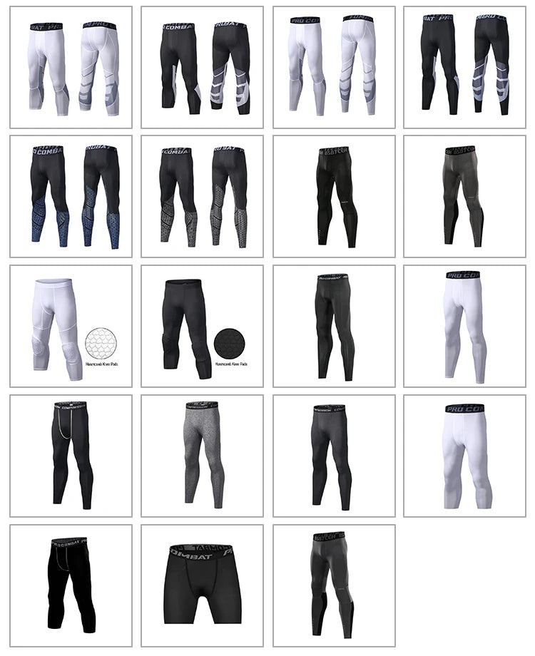 Sports Pants with Knee Pads 3/4 Compression Black Leggings Tights Mens Boys Youth Pants  Football Quick Dry  Workout Leggings