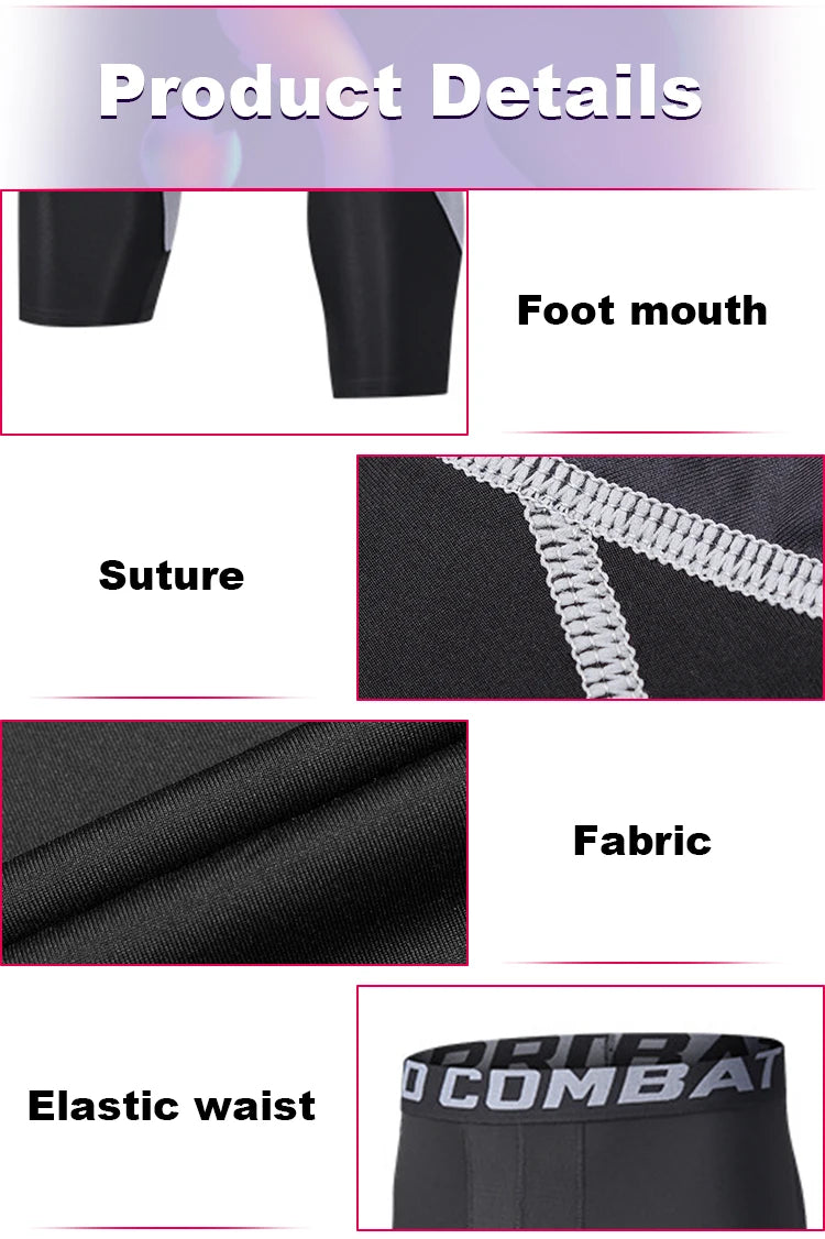 Sports Pants with Knee Pads 3/4 Compression Black Leggings Tights Mens Boys Youth Pants  Football Quick Dry  Workout Leggings