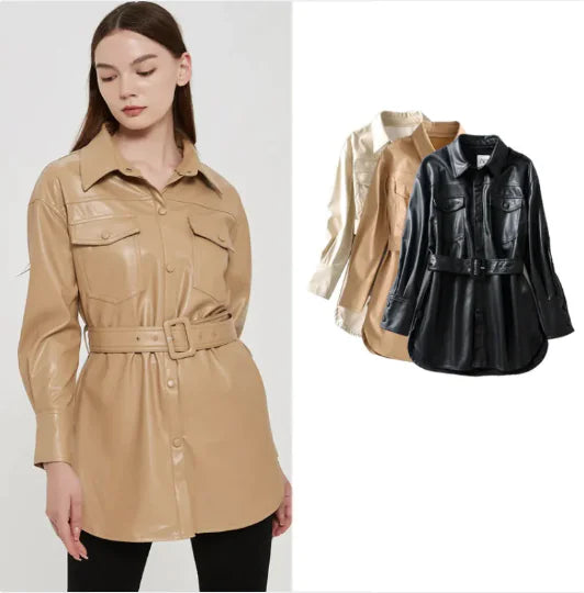 Women's High Waist Lace-Up PU Jacket