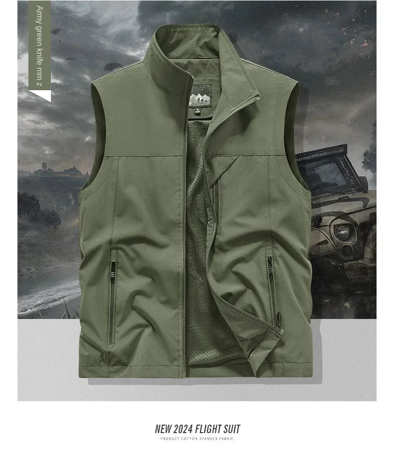 Summer Vest Men's Work Vest Large Size Golf Sleeveless Jacket Tactical windbreaker Hunting Camping Fishing waterproof Coat Parka