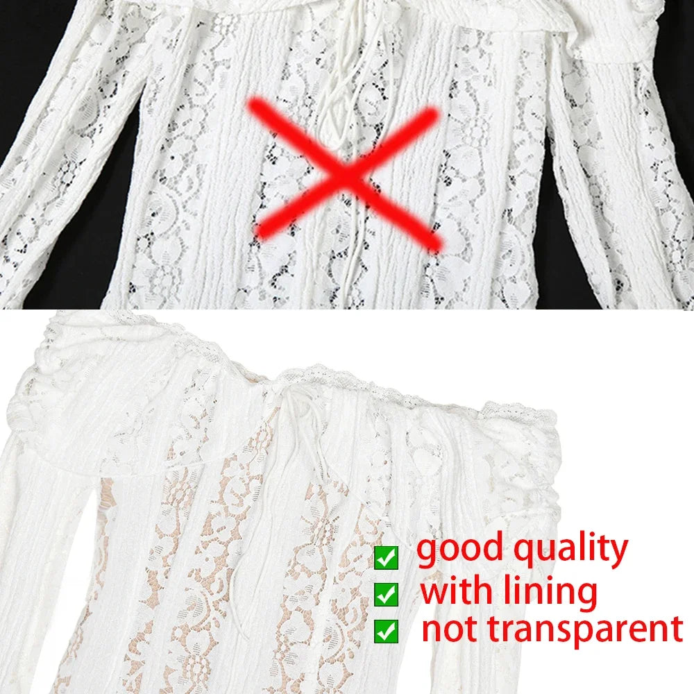 Suninheart White Evening Dresses for Events Red Long Sleeve Lace Elegant Party Dresses