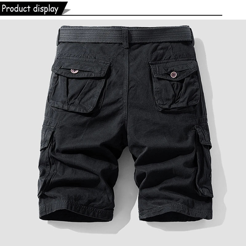 New Men Summer Outdoor Leisure Buttons Cargo Style Shorts Men Solid Straight Cotton Comfortable Fashion Design Short Pants Male