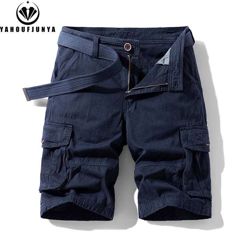 New Men Summer Outdoor Leisure Buttons Cargo Style Shorts Men Solid Straight Cotton Comfortable Fashion Design Short Pants Male