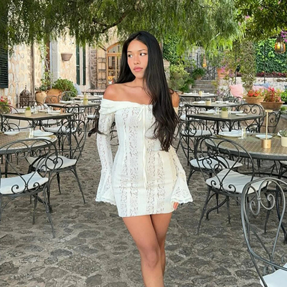 Suninheart White Evening Dresses for Events Red Long Sleeve Lace Elegant Party Dresses