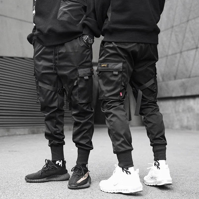 Men's Multi Pocket Bandage Tactical Technical Clothing Work Pants Men'sPunk Hip Hop Running Pants Casual Street Wear