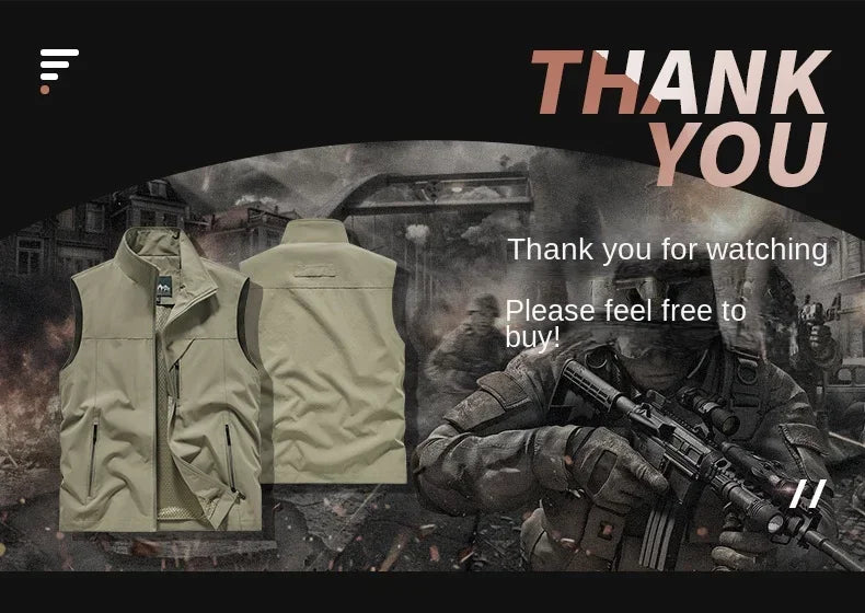Summer Vest Men's Work Vest Large Size Golf Sleeveless Jacket Tactical windbreaker Hunting Camping Fishing waterproof Coat Parka