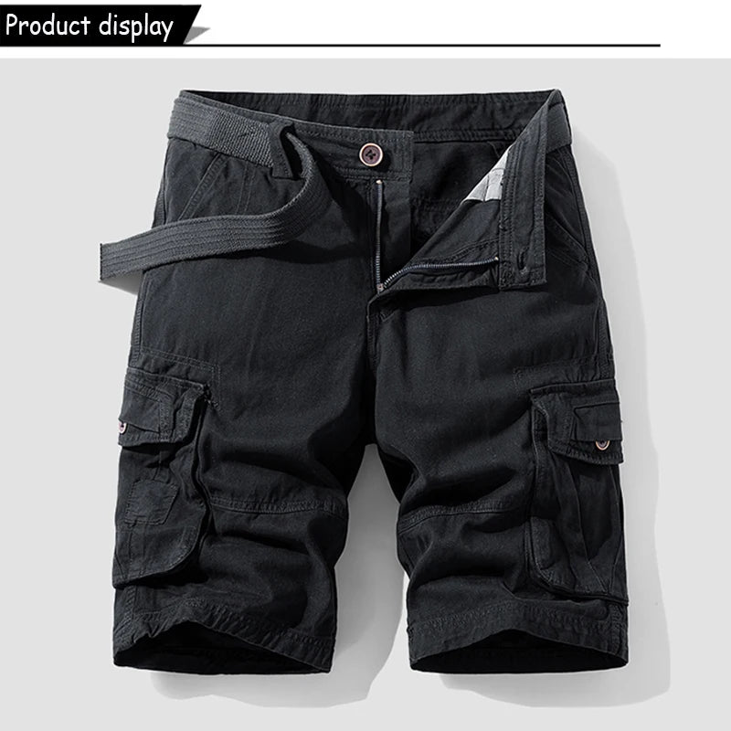 New Men Summer Outdoor Leisure Buttons Cargo Style Shorts Men Solid Straight Cotton Comfortable Fashion Design Short Pants Male