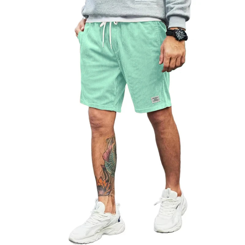 Summer Men's Corduroy Shorts Beach Elastic Waist Drawstring Casual Shorts Fitness Breathable Pants Sport Streetwear