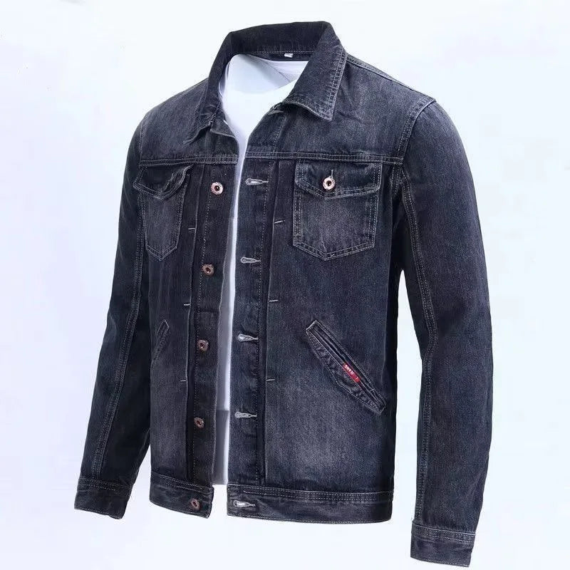 Spring and Autumn Retro Cowboy Jacket, Men's Trendy Brand Handsome Work Jacket, Korean Version, Slim Fit, Casual Outerwear