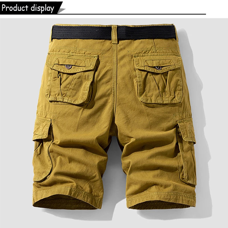 New Men Summer Outdoor Leisure Buttons Cargo Style Shorts Men Solid Straight Cotton Comfortable Fashion Design Short Pants Male