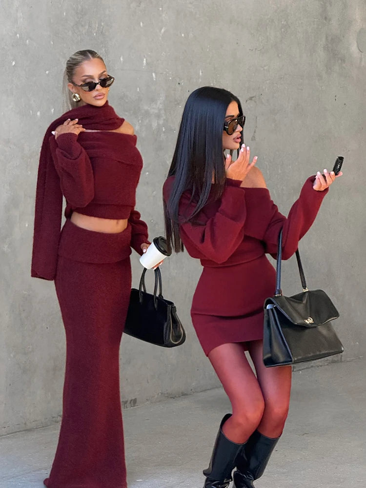 Kliou Female Elegant Mini Dress Autumn Trend Slash Neck Backless Full Sleeve Wrap Hip Street Fashion Basic Classic Style Bodycon