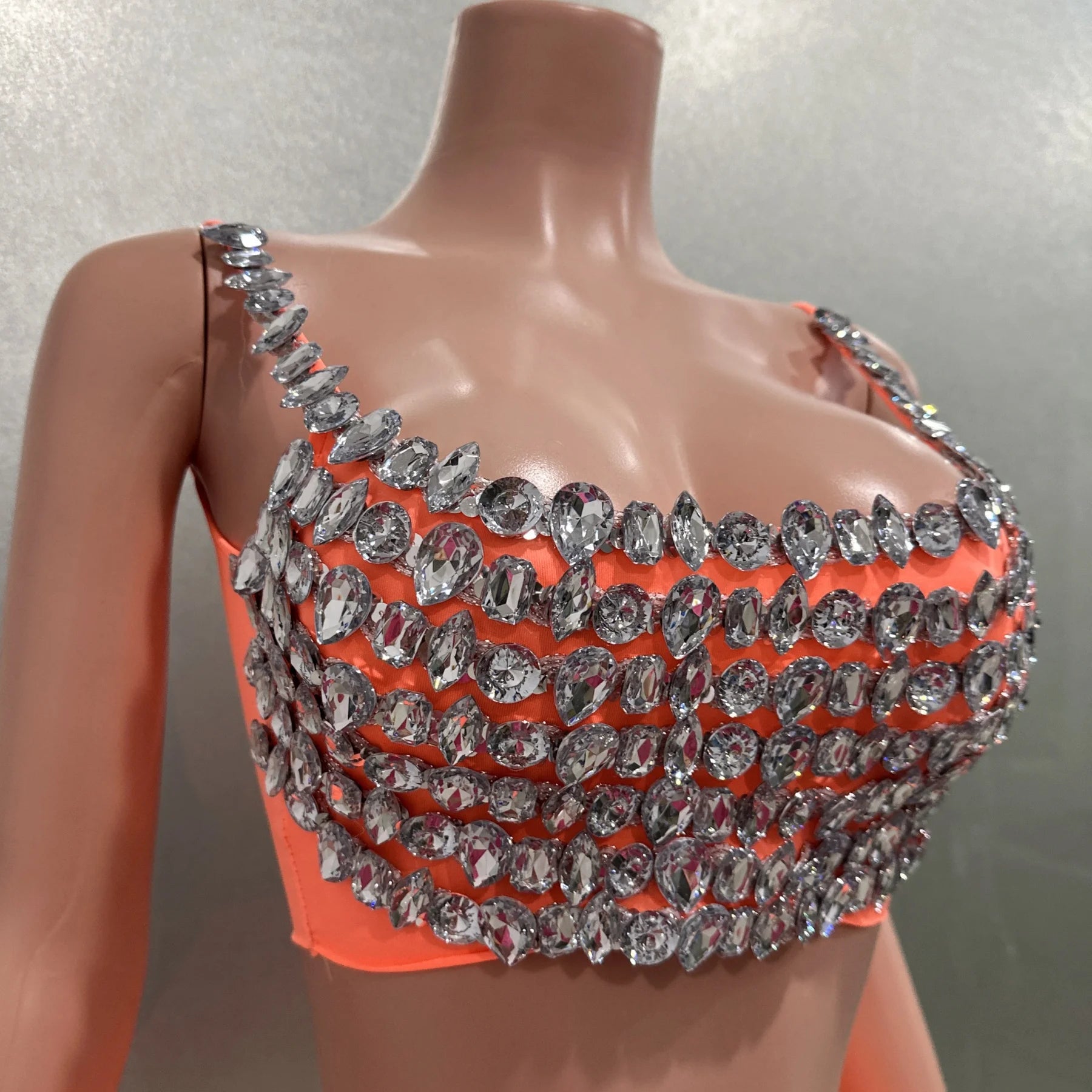 Sparkly Diamond Sexy Mini Tops Slit Sheath Skirt Two-Pieces Evening Party Performance Costume Nightclub Singer Stage Wear Sets