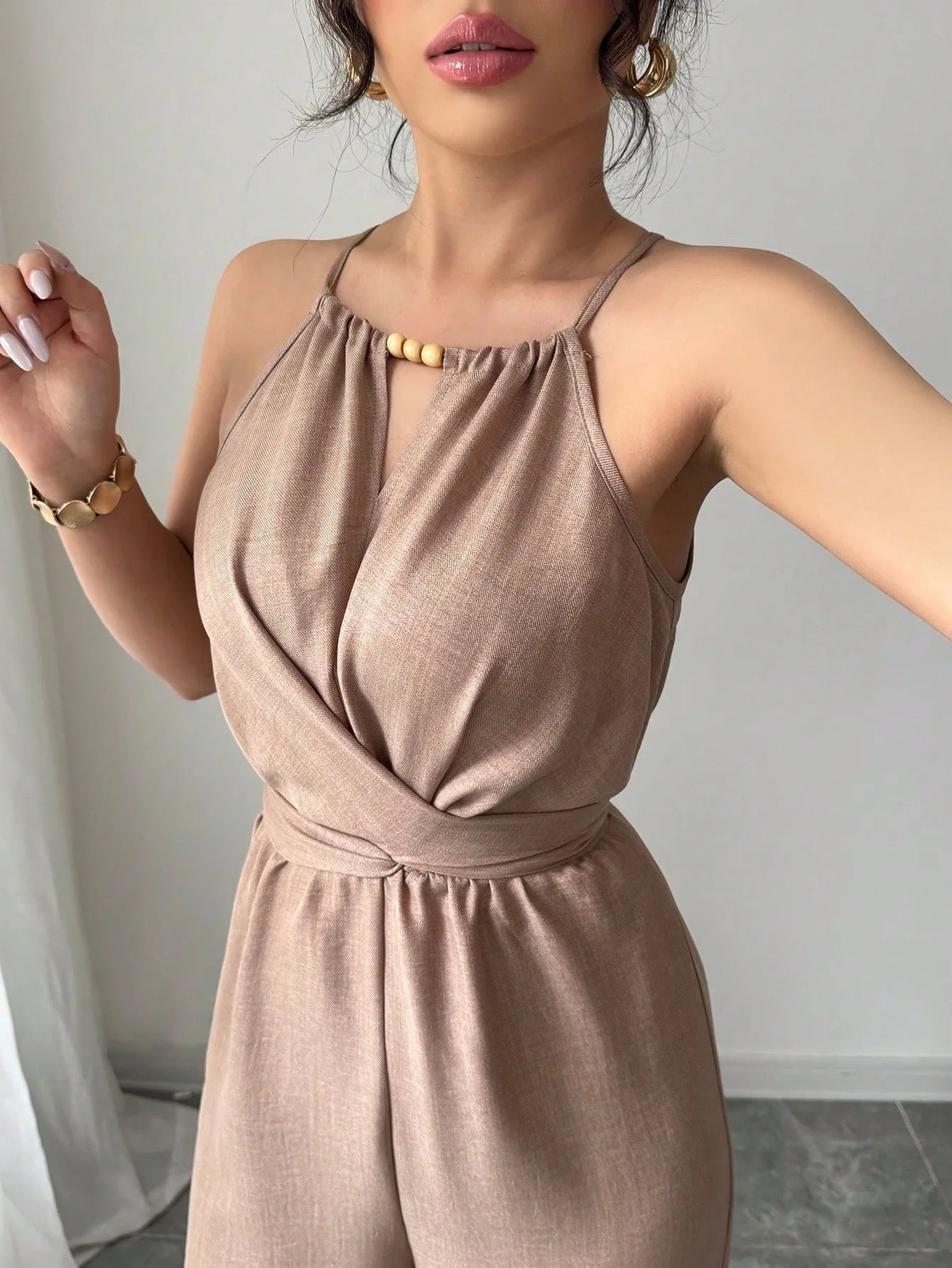 Women's Casual Halter Jumpsuit Spring and Summer Daily Solid Slim-Fit Backless Sleeveless Jumpsuit Lady's Floor-Length Trousers