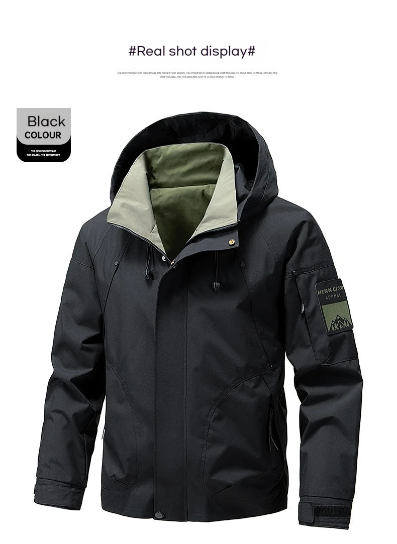 Windbreaker Cargo Jackets For Men Motorcycle Military Clothing Waterproof Male Hooded Jacket Camping Outdoor Hiking Men's Coat