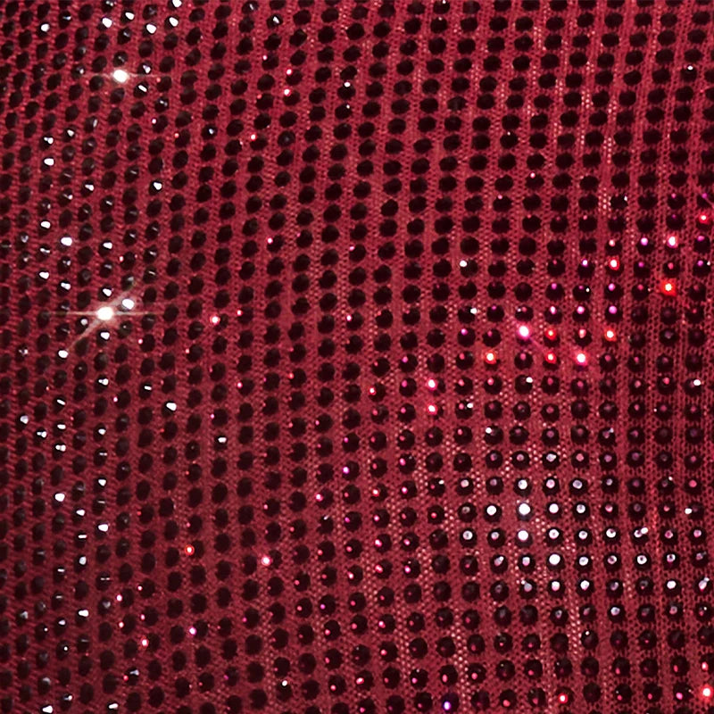 Women's Elegant Maxi Dress, Red, Shinny with Diamonds, A-Line Deep V Neck, Sleeveless Dress