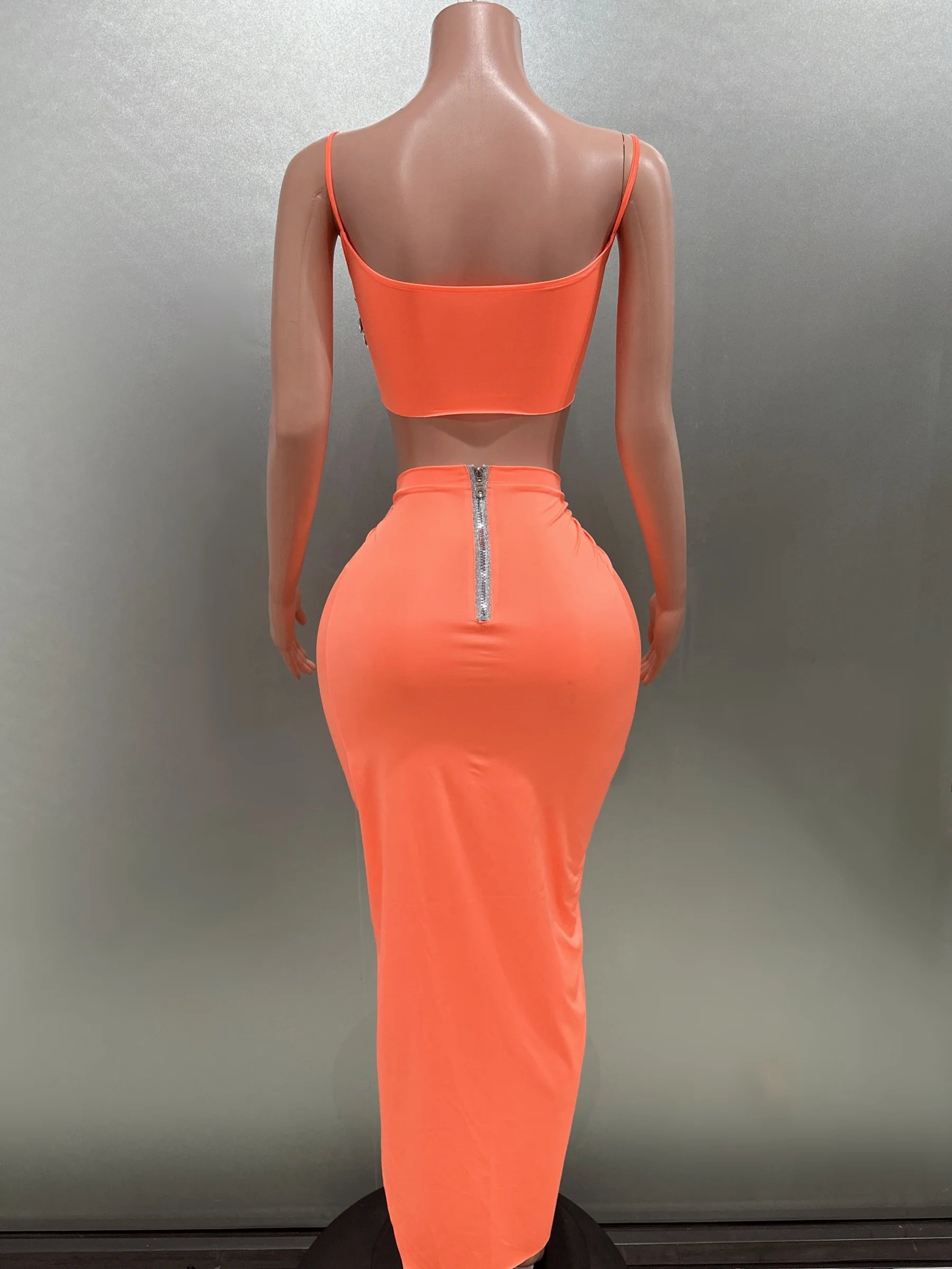 Sparkly Diamond Sexy Mini Tops Slit Sheath Skirt Two-Pieces Evening Party Performance Costume Nightclub Singer Stage Wear Sets