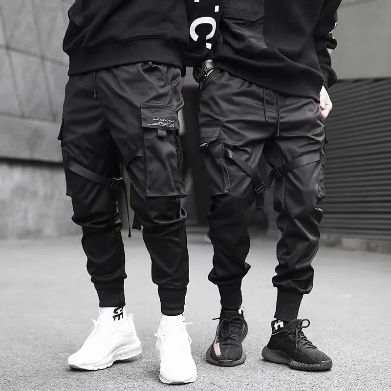 Men's Multi Pocket Bandage Tactical Technical Clothing Work Pants Men'sPunk Hip Hop Running Pants Casual Street Wear
