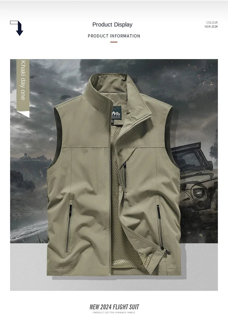 Summer Vest Men's Work Vest Large Size Golf Sleeveless Jacket Tactical windbreaker Hunting Camping Fishing waterproof Coat Parka