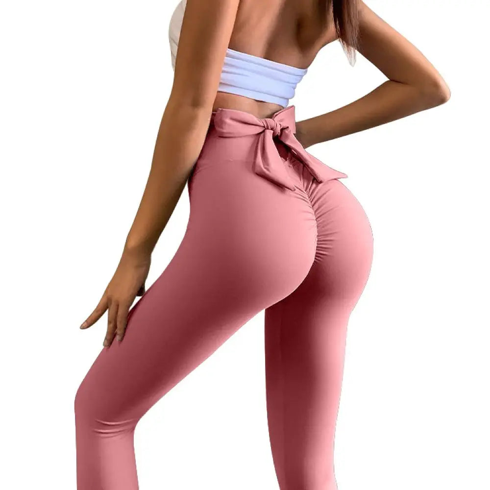 Women's High-Waisted Nude Yoga Pants | Bowknot, Peach Lift, Lulu-Like Workout Leggings LD800171