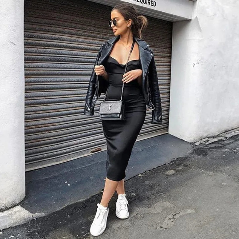 European and American Spring/Summer New Style Sling Women's Elegant Dress Split Solid Color Dress