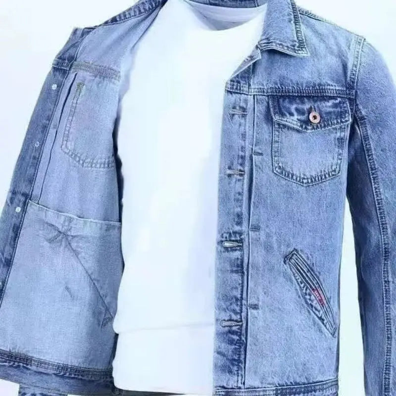 Spring and Autumn Retro Cowboy Jacket, Men's Trendy Brand Handsome Work Jacket, Korean Version, Slim Fit, Casual Outerwear