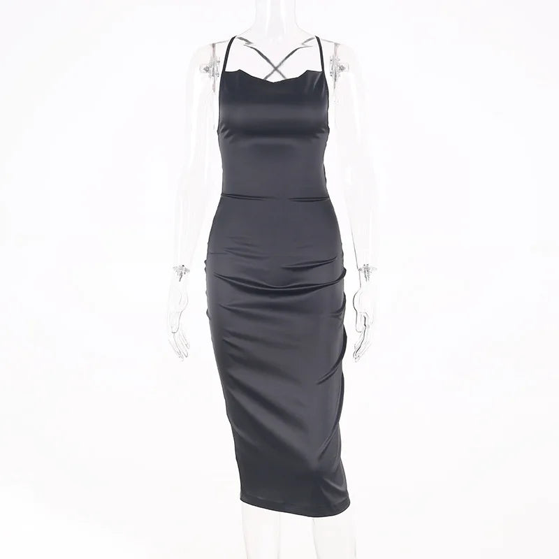 European and American Spring/Summer New Style Sling Women's Elegant Dress Split Solid Color Dress