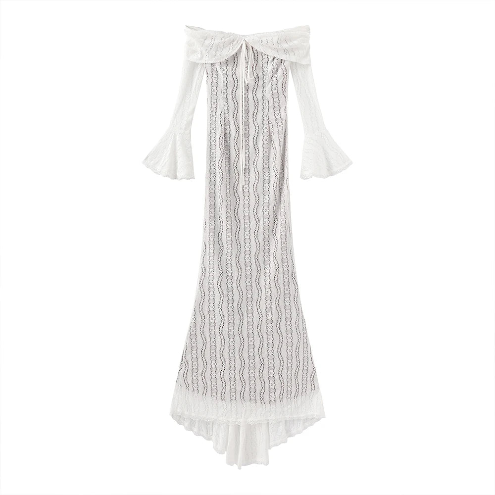 Suninheart White Evening Dresses for Events Red Long Sleeve Lace Elegant Party Dresses