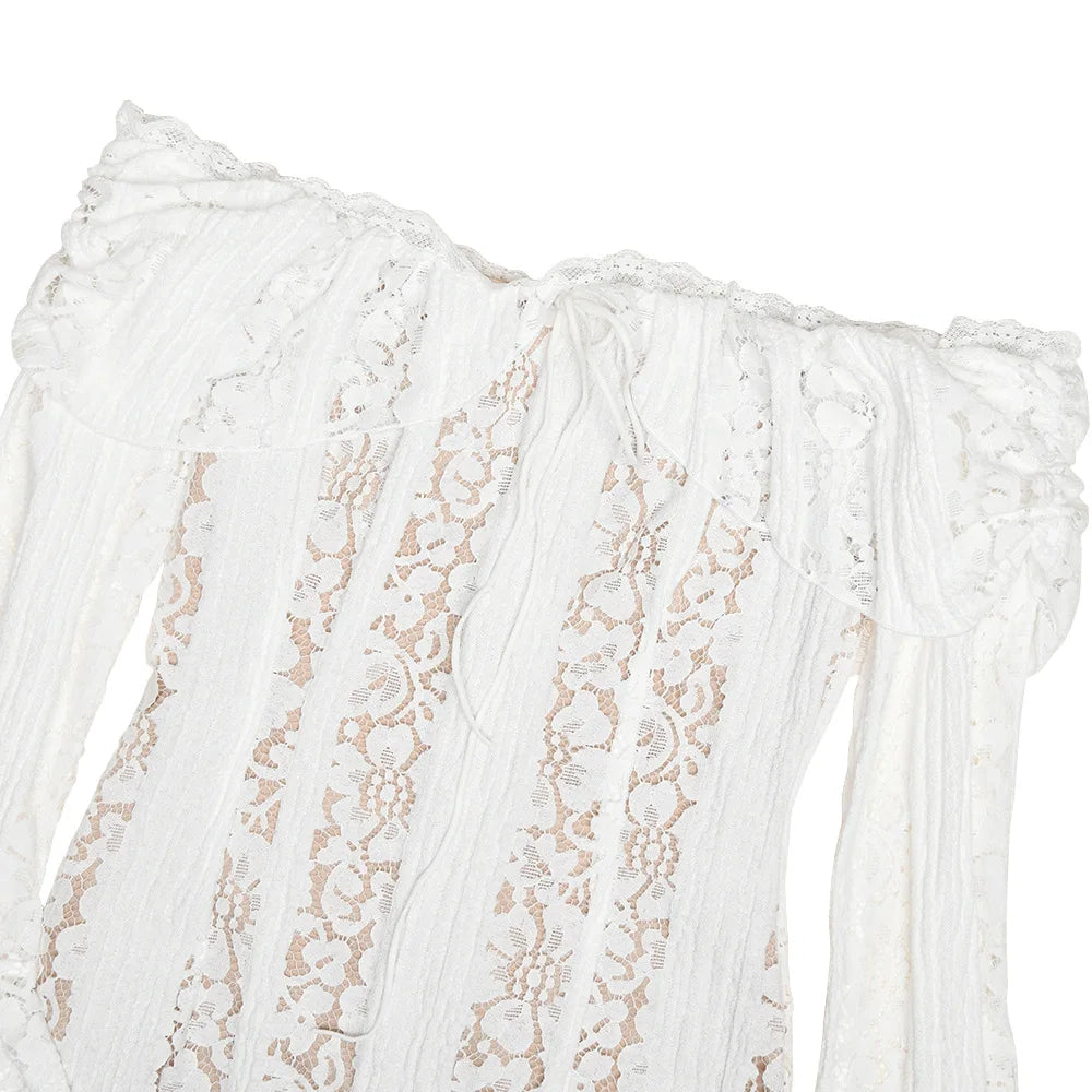 Suninheart White Evening Dresses for Events Red Long Sleeve Lace Elegant Party Dresses