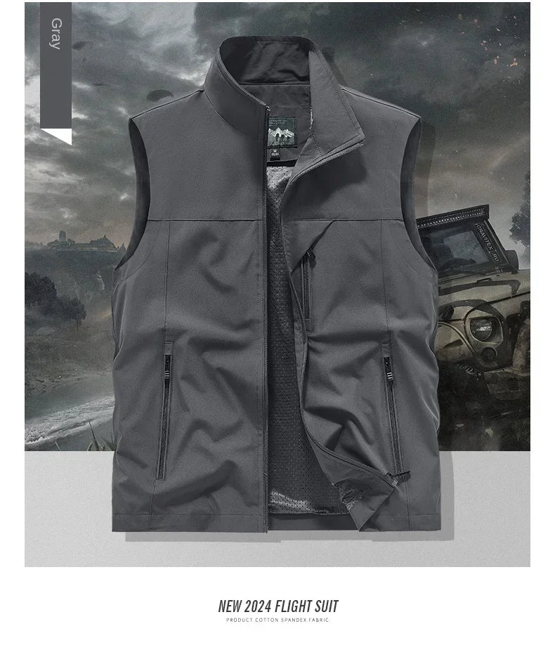 Summer Vest Men's Work Vest Large Size Golf Sleeveless Jacket Tactical windbreaker Hunting Camping Fishing waterproof Coat Parka