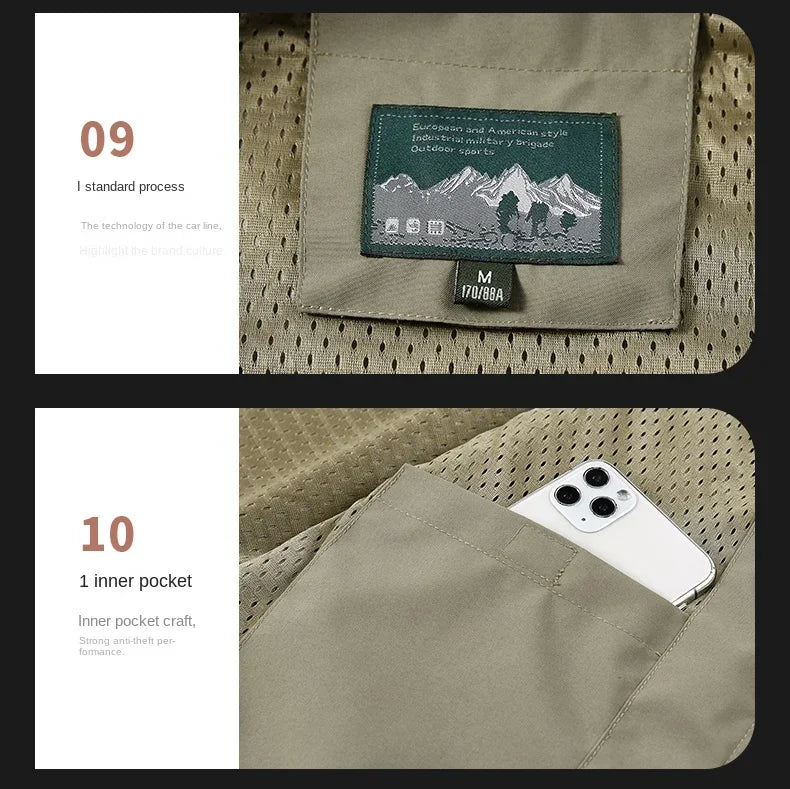 Summer Vest Men's Work Vest Large Size Golf Sleeveless Jacket Tactical windbreaker Hunting Camping Fishing waterproof Coat Parka