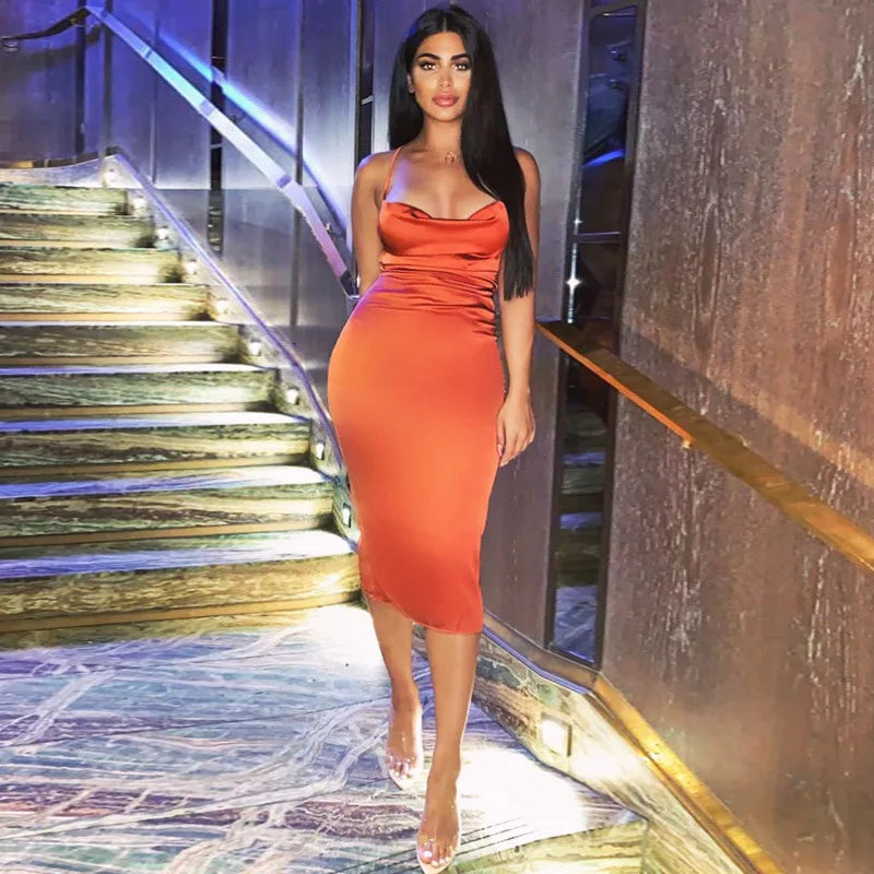 European and American Spring/Summer New Style Sling Women's Elegant Dress Split Solid Color Dress