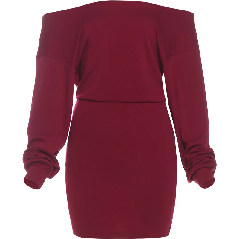 Kliou Female Elegant Mini Dress Autumn Trend Slash Neck Backless Full Sleeve Wrap Hip Street Fashion Basic Classic Style Bodycon