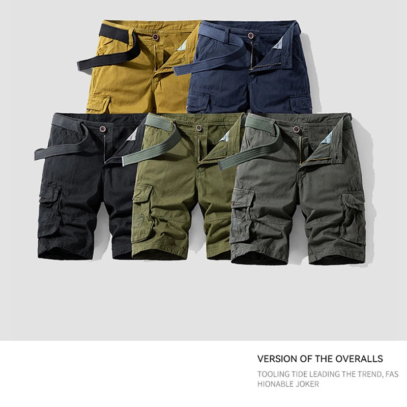 New Men Summer Outdoor Leisure Buttons Cargo Style Shorts Men Solid Straight Cotton Comfortable Fashion Design Short Pants Male
