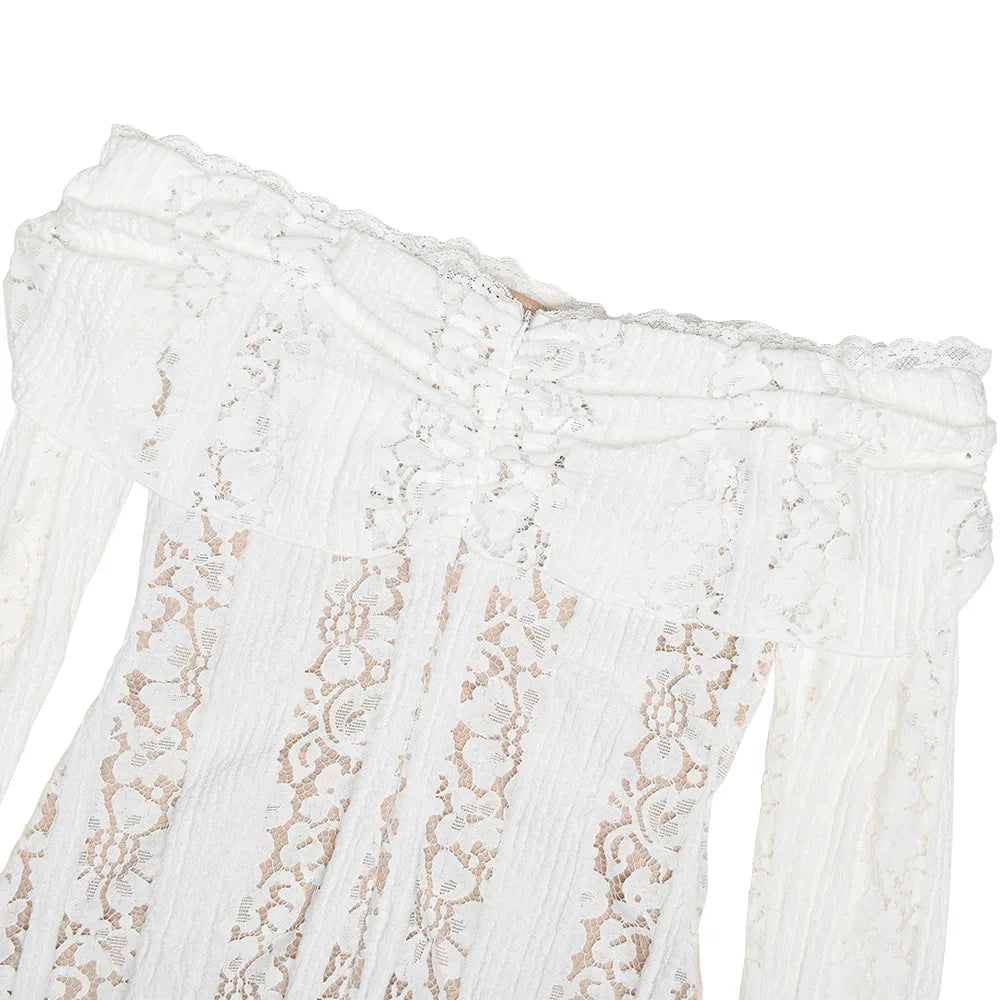 Suninheart White Evening Dresses for Events Red Long Sleeve Lace Elegant Party Dresses