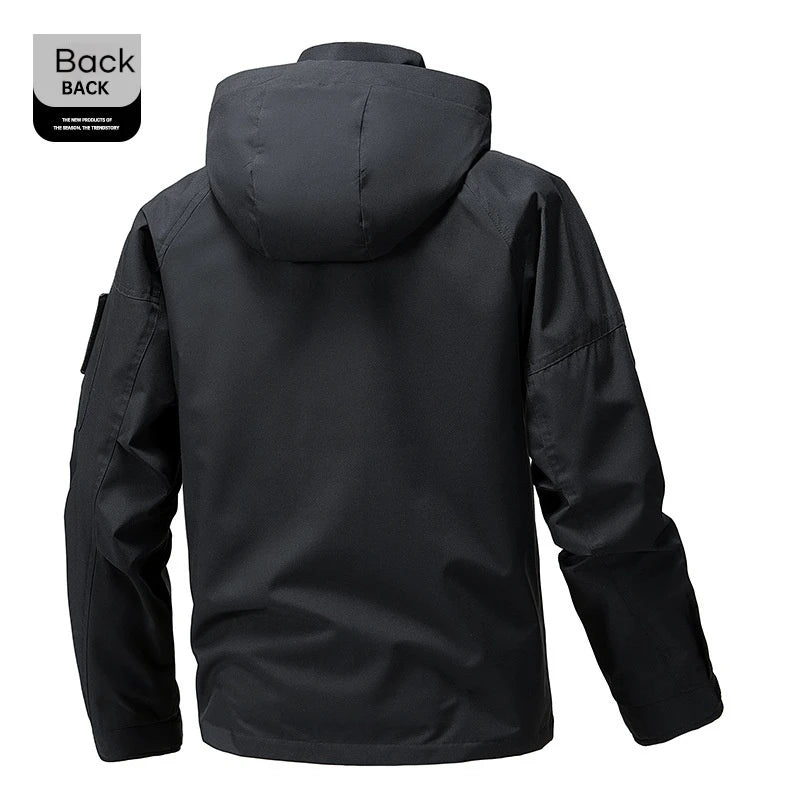 Windbreaker Cargo Jackets For Men Motorcycle Military Clothing Waterproof Male Hooded Jacket Camping Outdoor Hiking Men's Coat