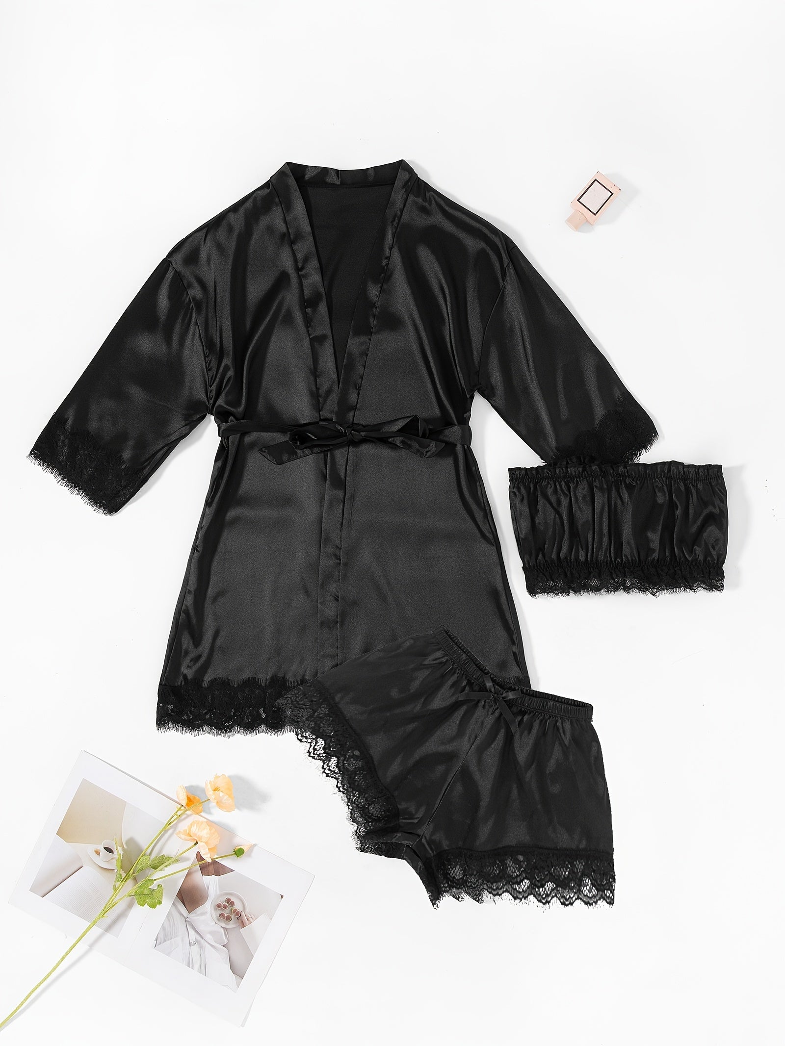 Three-Piece Elegant Solid Satin Lounge Set