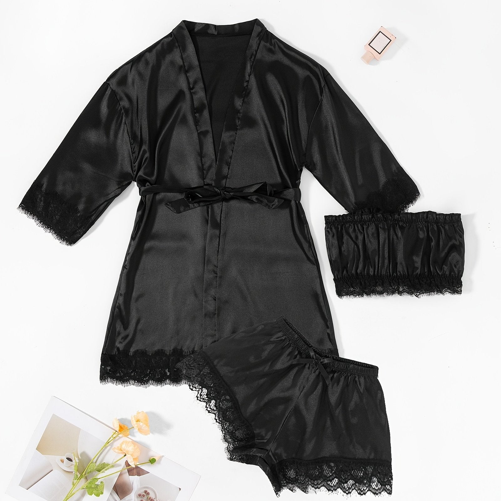 Three-Piece Elegant Solid Satin Lounge Set