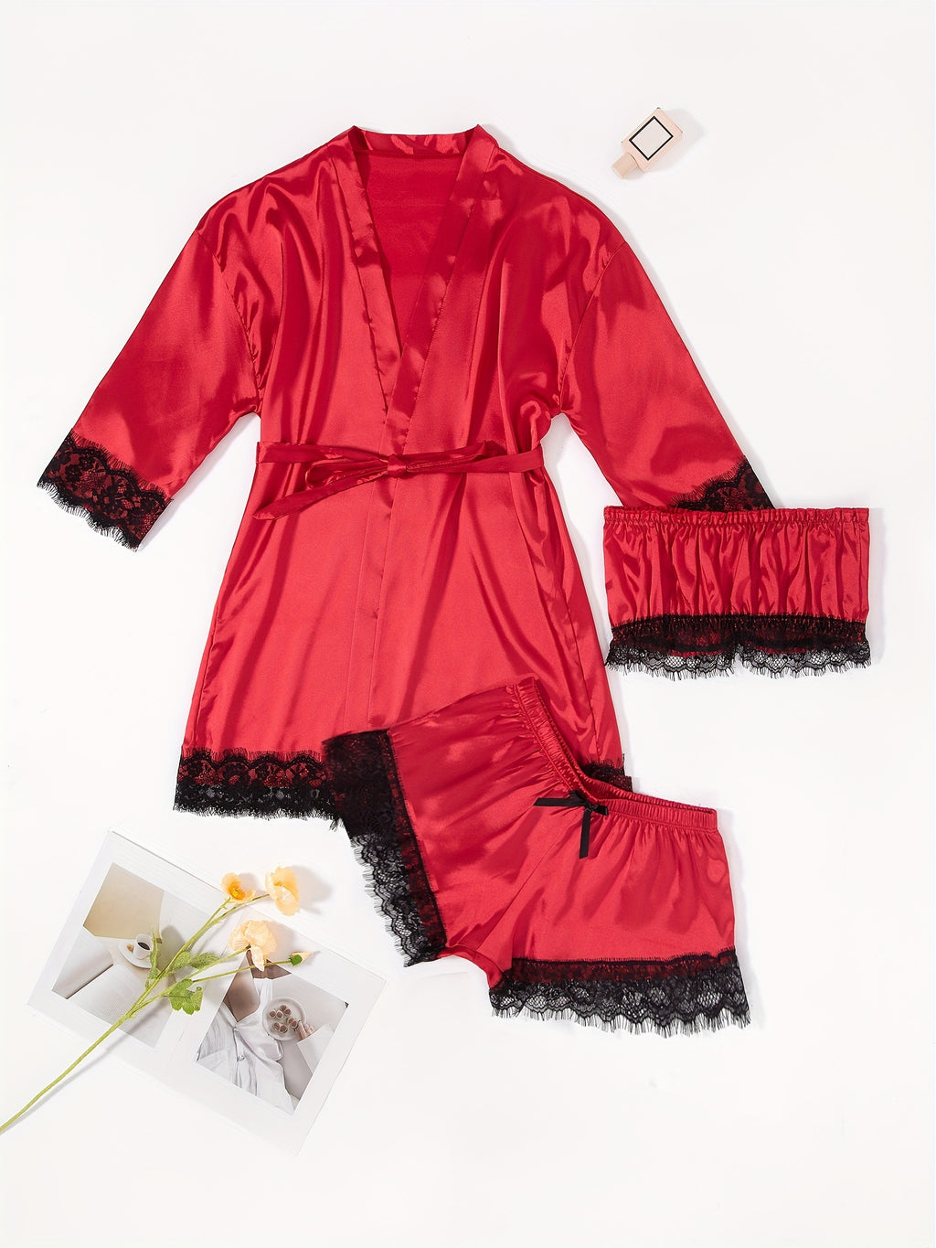 Three-Piece Elegant Solid Satin Lounge Set