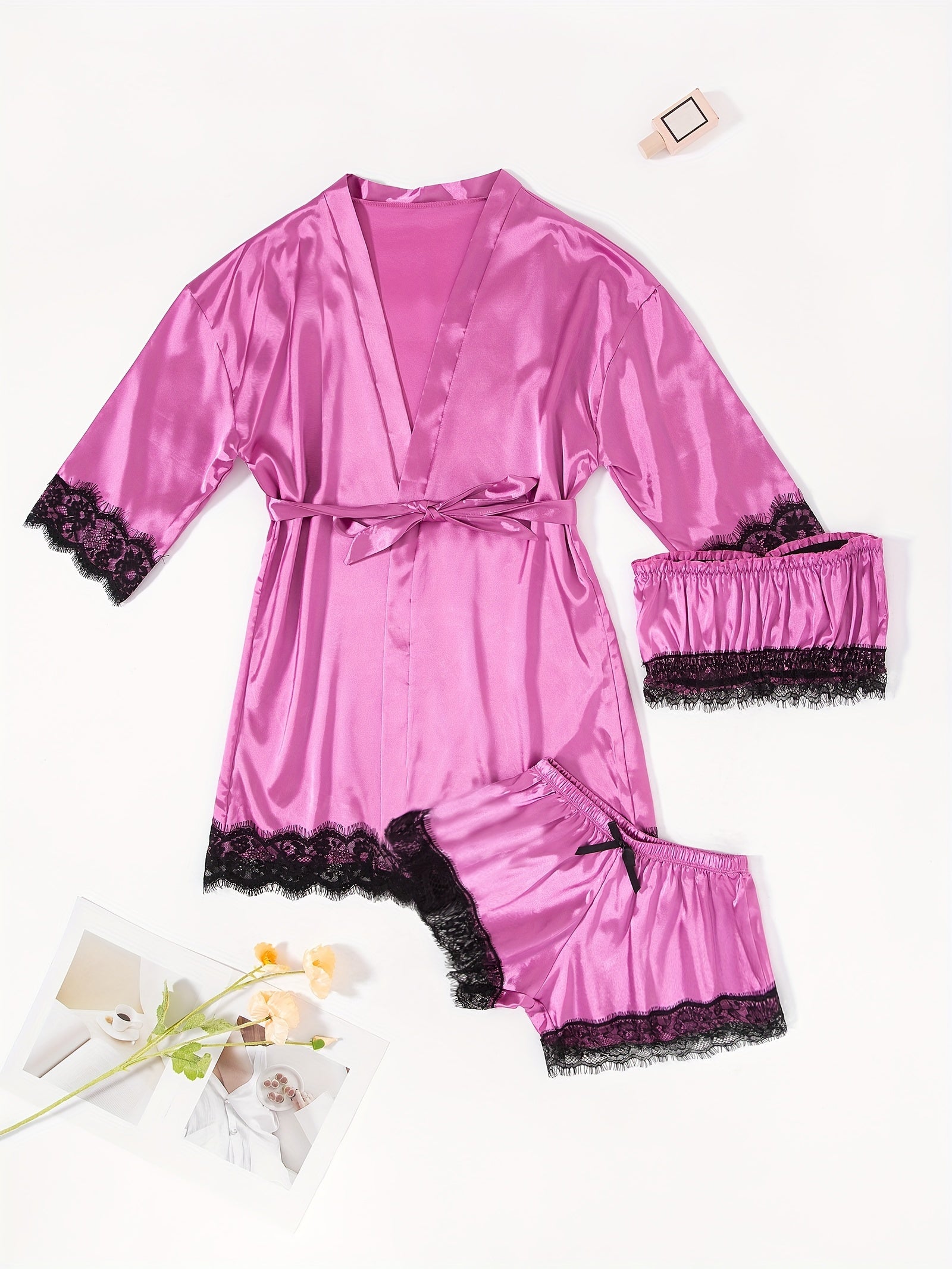Three-Piece Elegant Solid Satin Lounge Set